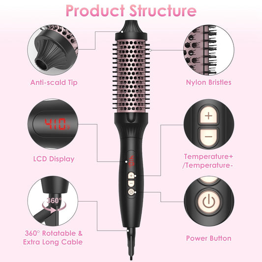 HKM-960403 3-in-1 Thermal Brush for Hair Styling, Straightening, and Curling with 10 Heating Levels and Fast 30S Heating