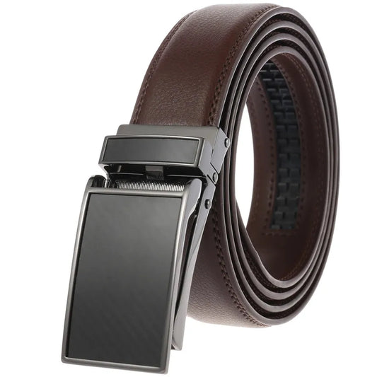 HKM-215379 Genuine Leather Automatic Sliding Buckle Belt for Men