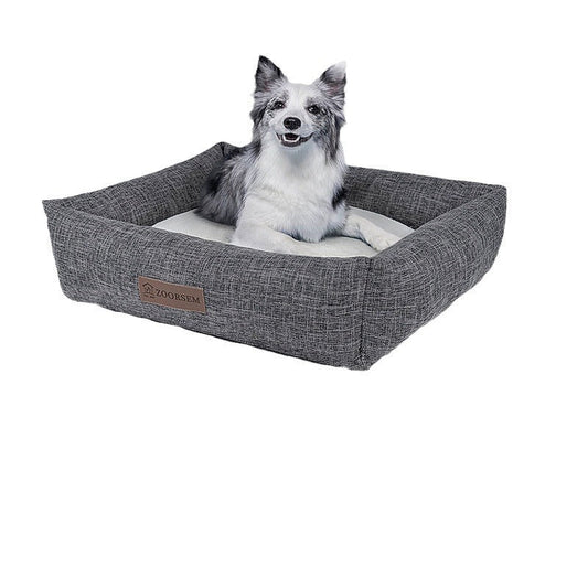 HKM-622227 Cozy Linen Square Pet Bed for Autumn and Winter - Available in Multiple Sizes and Colors