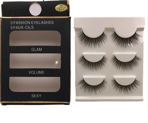 HKM-861203 3 Pairs Natural 3D Mink False Eyelashes - Long and Dramatic Lash Extensions for Eye Enhancement