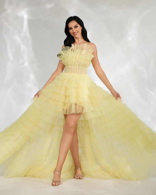 HKM-974483 Elegant Yellow Evening Dress for Women - Style EZ25139