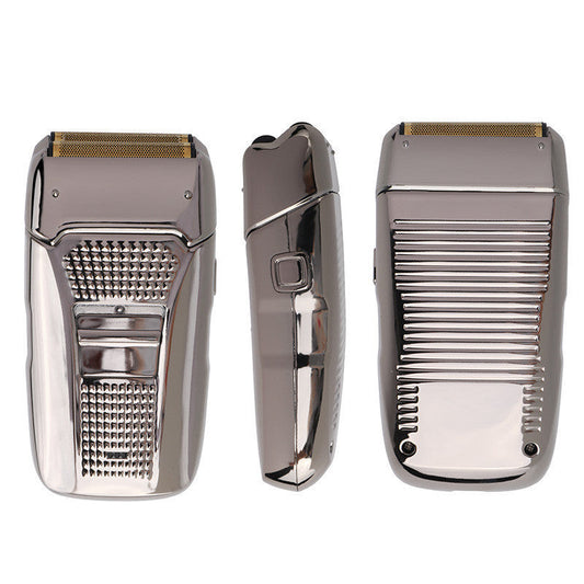 HKM-087955 Dual-Head USB Rechargeable Retro Bald Razor in Gold and Silver