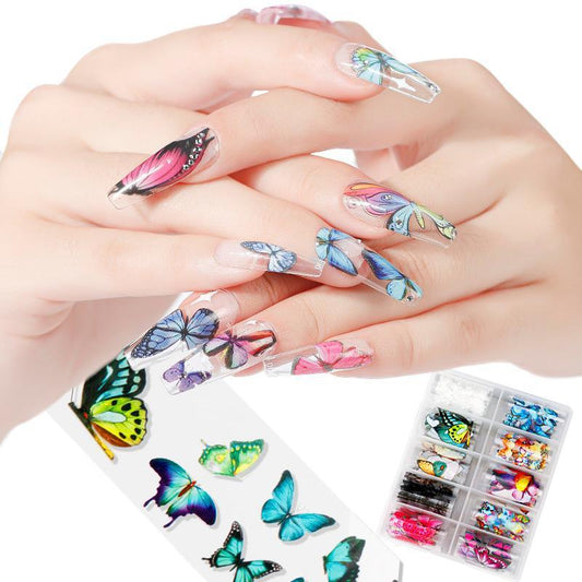 HKM-728083 Nail Butterfly Laser Star Transfer Paper – 10 Color Nail Art Stickers (63g)