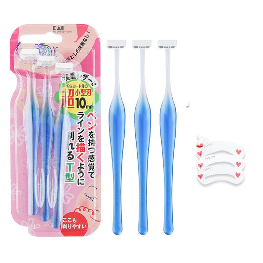 HKM-235347 Mini Eyebrow Trimming Knife Set with Scissors - T-Shaped and L-Shaped Tools, Ideal for All Skin Types