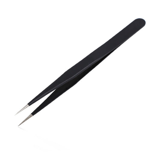 HKM-051155 Rhinestone Nail Tweezers with Straight Head and Elbow Design, Metal, Black