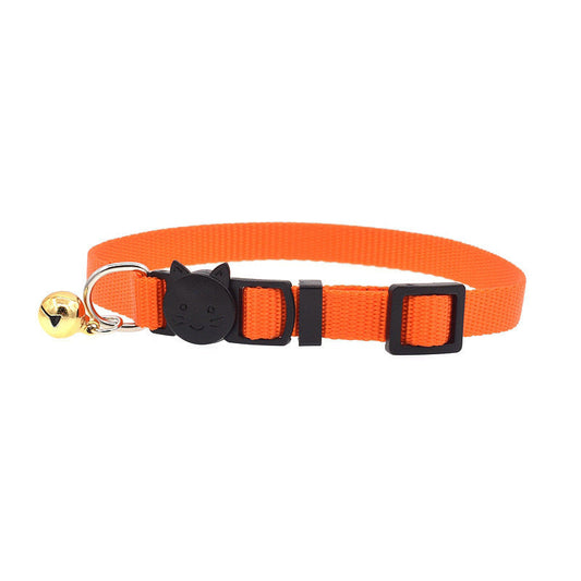 HKM-372307 Solid Color Nylon Cat Bell Collar for Small to Medium Pets - Adjustable Neck Size 20-34cm, Available in Multiple Colors