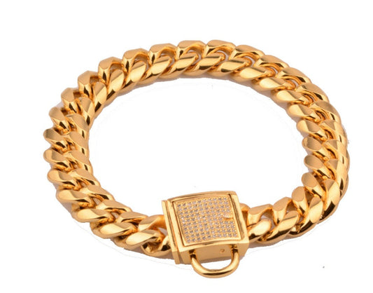 HKM-344979 Stainless Steel Titanium Gold Encryption Chain - 30mm Width, 20-32inch Adjustable Length