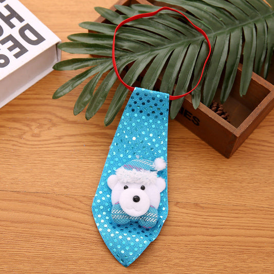 HKM-782163 Christmas Sequin Tie Decorations - Old Man, Snowman, Elk, Bear - 20x8cm - Fun Holiday Accessories