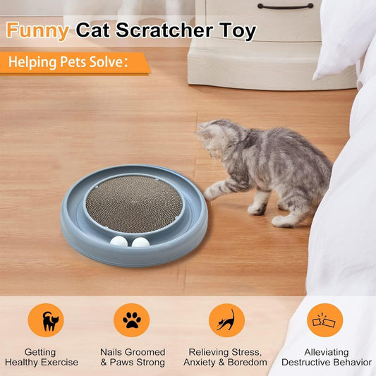 HKM-216851 Interactive Cat Scratching Board with Ball Track and Reversible Scratching Pad for Indoor Cats