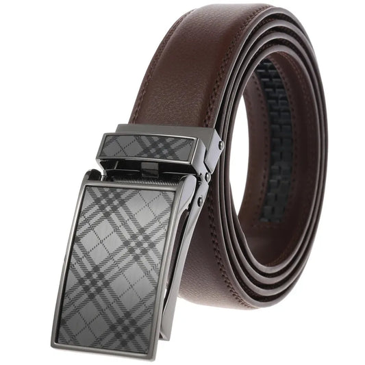 HKM-279763 Cowhide Leather Men's Automatic Buckle Slide Belt - Model LY33-30015-1