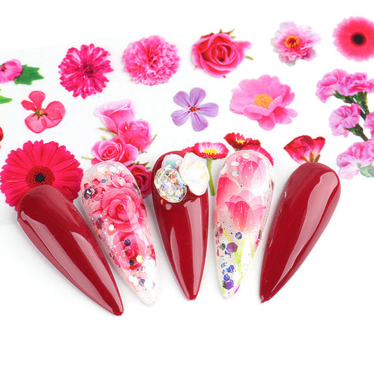 HKM-076179 Retro Floral Rose Nail Art Stickers - Star Transfer Paper, 10pcs in Pink
