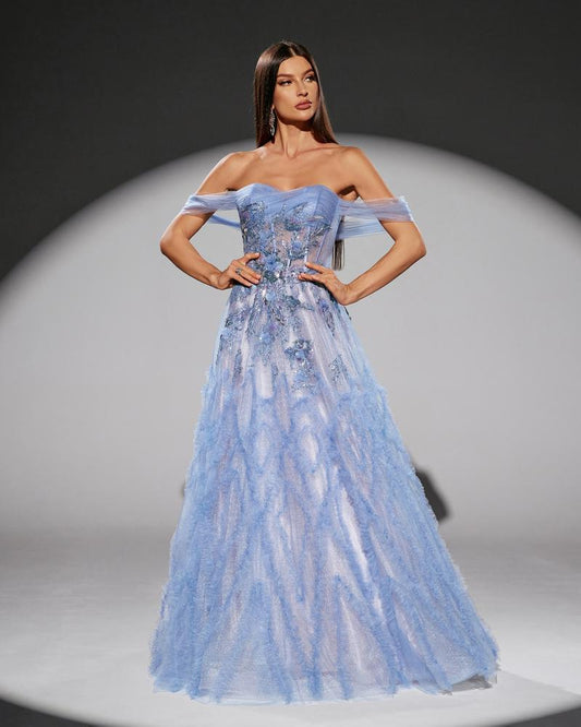 HKM-776723 Elegant Blue Evening Gown for Women - EZ25109 Design