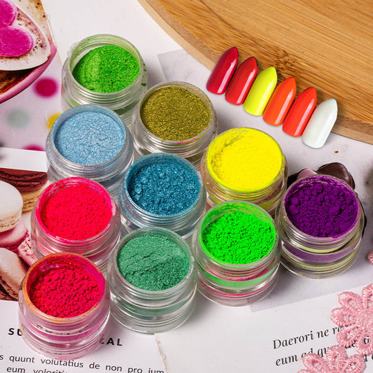HKM-858003 Fluorescent Pearl Powder Set - 6 Colors for Vibrant Crafting and Decoration