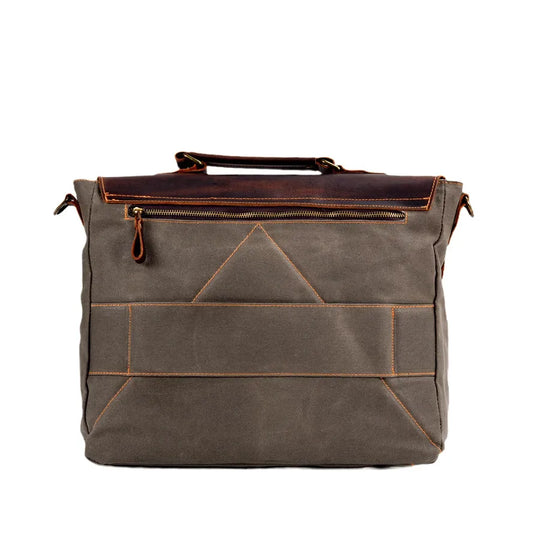 HKM-857939 Large Capacity Retro Canvas Crossbody Shoulder Bag with Crazy Horse Skin for 15.6-inch Laptop