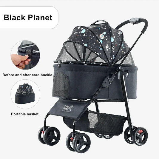JMT-732298 Luxury Folding Large Pet Stroller for Dogs and Cats – Outdoor Trolley with Protective Canopy