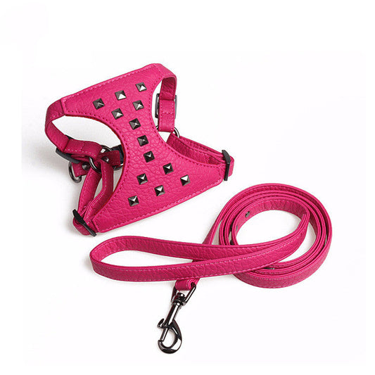 HKM-371475 Adjustable Stylish Studded Leather Dog Vest with Leash
