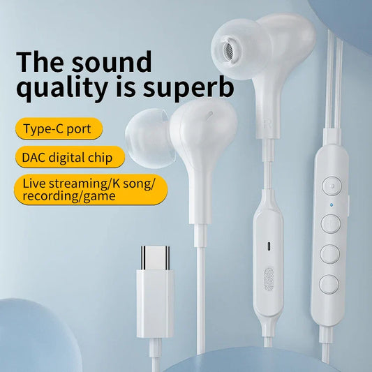 KTX-190803 Digital Type C Heavy Bass Wired Earbuds for Live Broadcasting and K-Song Voice Conversion