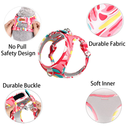 HKM-108371 Breathable Pet Harness Suit with Traction Rope - Available in Floral and Camouflage Designs
