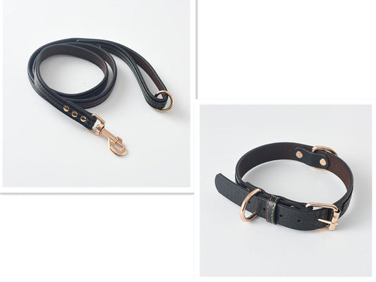 HKM-096659 Durable PU Dog Leash and Collar Set in Black, Red, Yellow, or Coffee