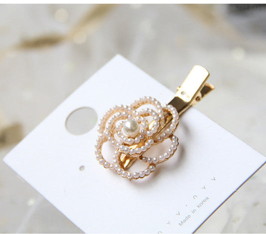 HKM-459283 Elegant Pearl Flower Hairpin for Women - Korean Style Alloy Side Clip Accessory