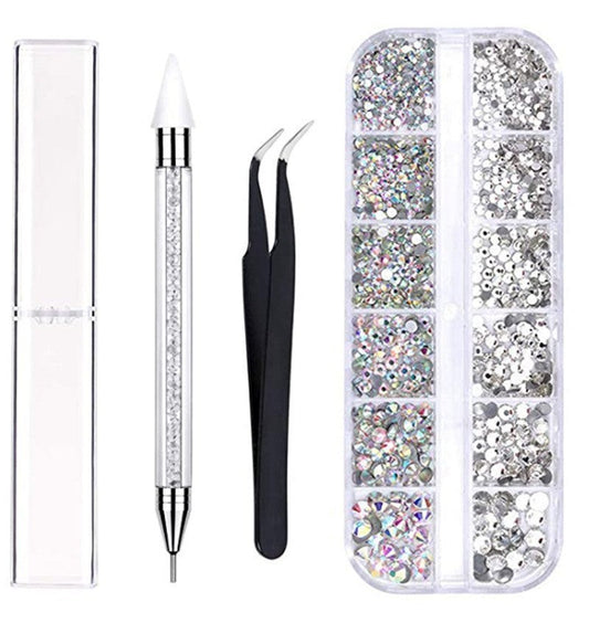 HKM-841043 Three-Piece Double-Headed Diamond Pen and Tweezer Set for Nail Enhancement