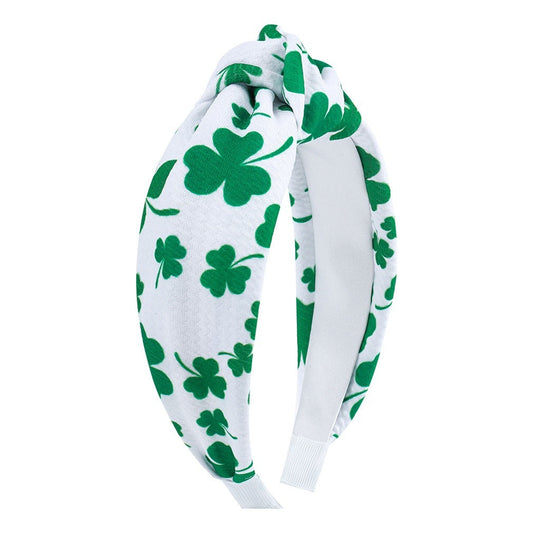 HKM-689811 St. Patrick's Day Clover Seersucker Knotted Hair Hoop for Women