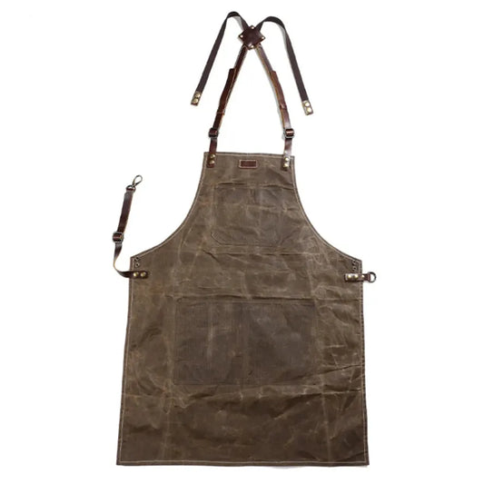 KTX-651731 Oil Wax Canvas and Leather Garden Apron for Outdoor Work and Barbecue