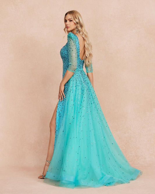 HKM-563155 Elegant Blue Evening Dress - Style EZ25096