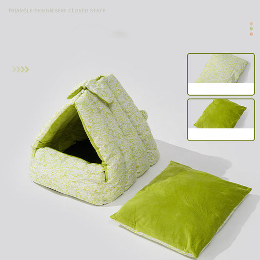 HKM-547795 Cozy Rabbit Triangle Nest for Cats and Dogs - Thickened, Semi-Enclosed, Double-Sided for All Seasons