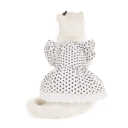 HKM-248019 Polka Dot Dress for Dogs with Matching Headband - Black and White or Red and White Options Available