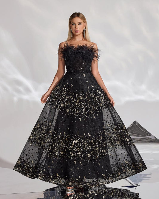 HKM-119059 Sophisticated Black Evening Dress for Women - EZ25041 Design