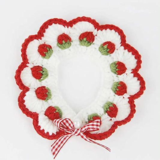 HKM-652563 Strawberry Print Cat Collar with Breakaway Buckle and Bow Tie for Kittens and Small Dogs