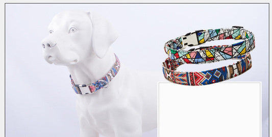 HKM-389267 Ethnic Style Color Matching Semi-Metal Buckle Pet Collar for Dogs