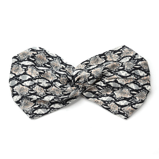 HKM-166675 Satin Leopard & Snake Print Cross Hair Band - 25.5CM Length, 14.5CM Width