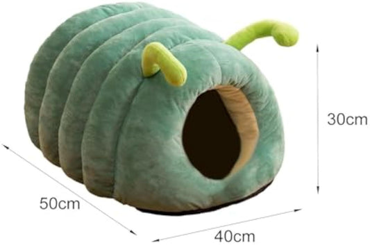HKM-841555 Animal Shape Cave Bed for Cats and Small Dogs - Plush Semi-Enclosed Sleeping Nest with Non-Slip Bottom