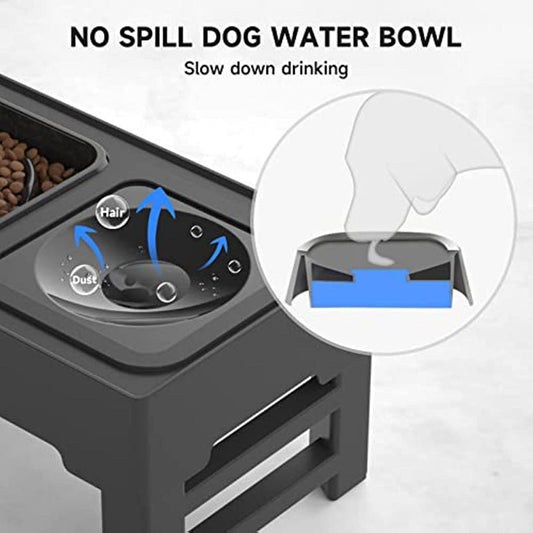 HKM-168595 Adjustable Elevated Dog Bowl with Slow Feeder & Non-Spill Water Bowl - Ideal for Small, Medium, and Large Dogs