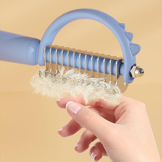 HKM-953427 Self-Cleaning Cat Brush with Double-Sided Design for Shedding and Dematting, Cute Dinosaur Shape