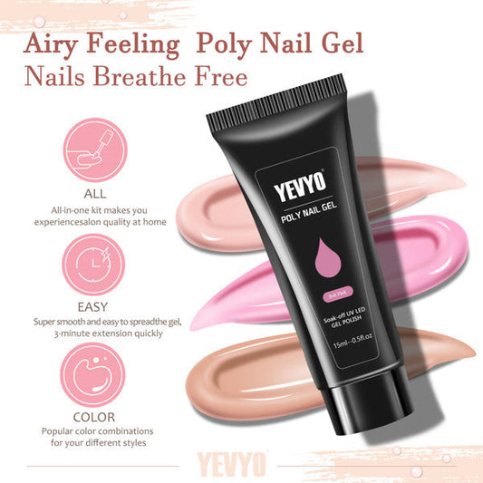 HKM-725779 Poly Gel Nail Extension Kit with UV Light – Includes 6 Coloring Gels, Base & Top Coat, Dual Forms, and Tools for Easy DIY Manicure