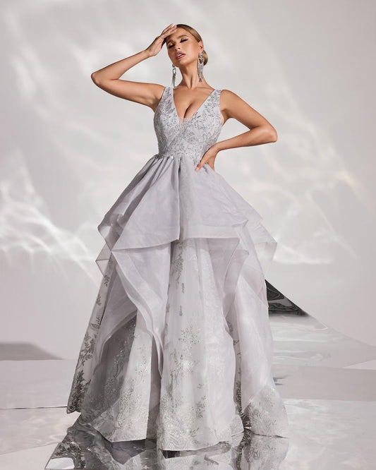 HKM-518035 Silver Evening Dress for Women - Model EZ25190