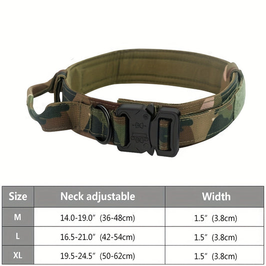 HKM-172243 Heavy Duty Tactical Dog Collar with Handle for Enhanced Control and Comfort for Medium to Large Dogs