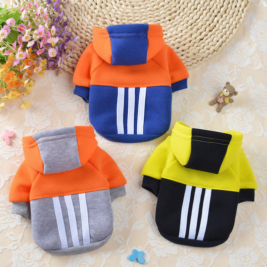 HKM-150867 Fleece Hooded Contrast Sweater for Dogs - Cotton Blend, Casual Style in Blue, Gray, Yellow