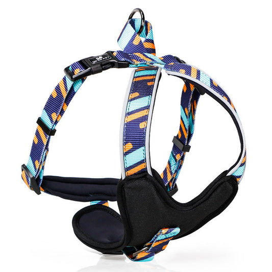 HKM-174867 Adjustable Pet Chest Strap in Blue, Red, or Wave - Sizes S to L for Dogs 5-35kg