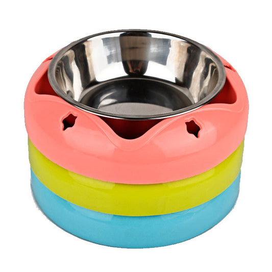 HKM-206611 Stainless Steel Pet Bowl with Colorful PP Base – 18.1 cm Diameter, 4 cm Height