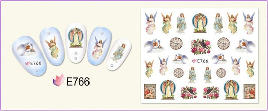 HKM-400403 3D Adhesive Nail Art Stickers - Heavenly Father & Baby Angel Design, Floral Motifs E765-775