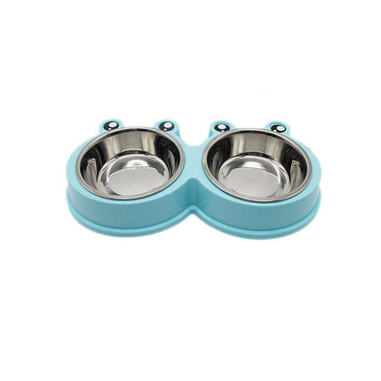 JMT-952842 Double Pet Bowl - Durable ABS & Stainless Steel Food and Water Container in Pink, Green, or Blue, Easy to Clean, 28 x 11.5 x 4 cm