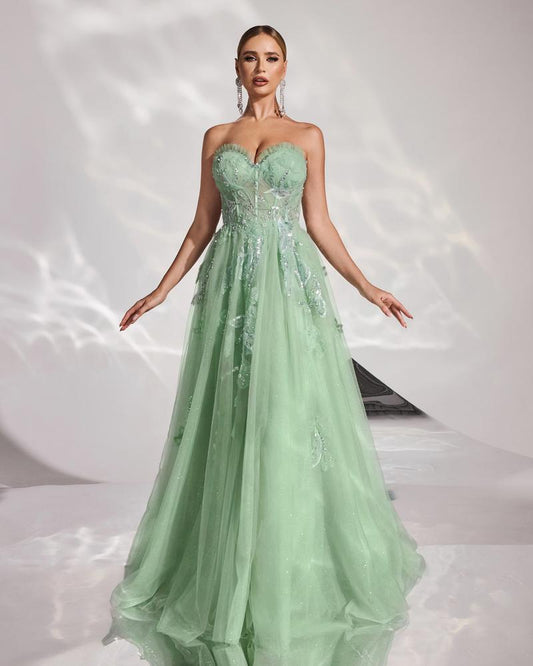 HKM-320275 Elegant Green Evening Dress for Women - Model EZ25170