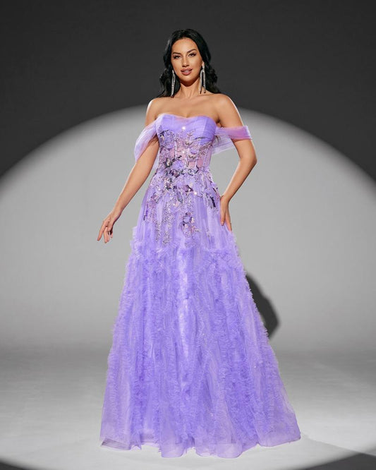 HKM-711187 Elegant Purple Evening Dress for Women - EZ25109