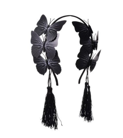 HKM-191379 Gothic Butterfly Headband with Tassels in Black, Made of Durable Plastic and Resin