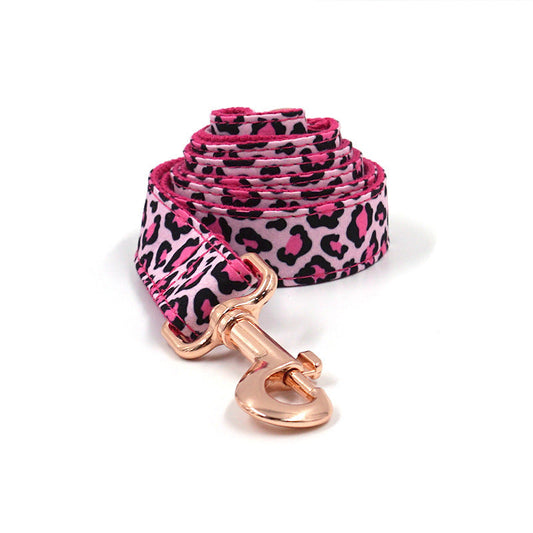HKM-966739 Leopard Print Rose Gold Dog Collar and Leash Set for Stylish Pets