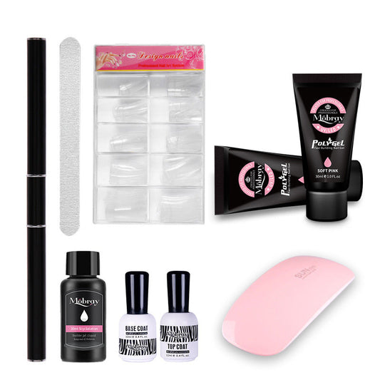 HKM-853395 Nail Extension Gel Kit with Mouse Lamp, Primer, Sealing Layer, and Cleaning Solution - Multiple Colors Available